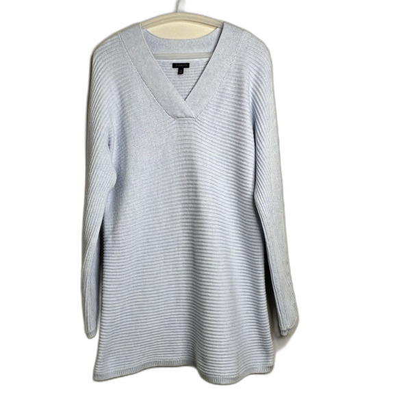 Talbots Sweater Womens Sz Med Cotton Blend Light Blue V-Neck Pullover Tunic - Picture 1 of 13